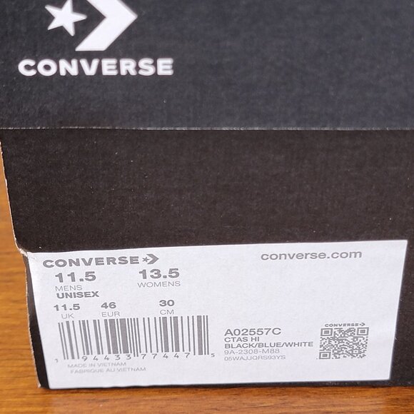 Converse Men's Chuck Taylor All Star Hi A02557C Black/Blue/White Size 11.5 - Picture 13 of 13